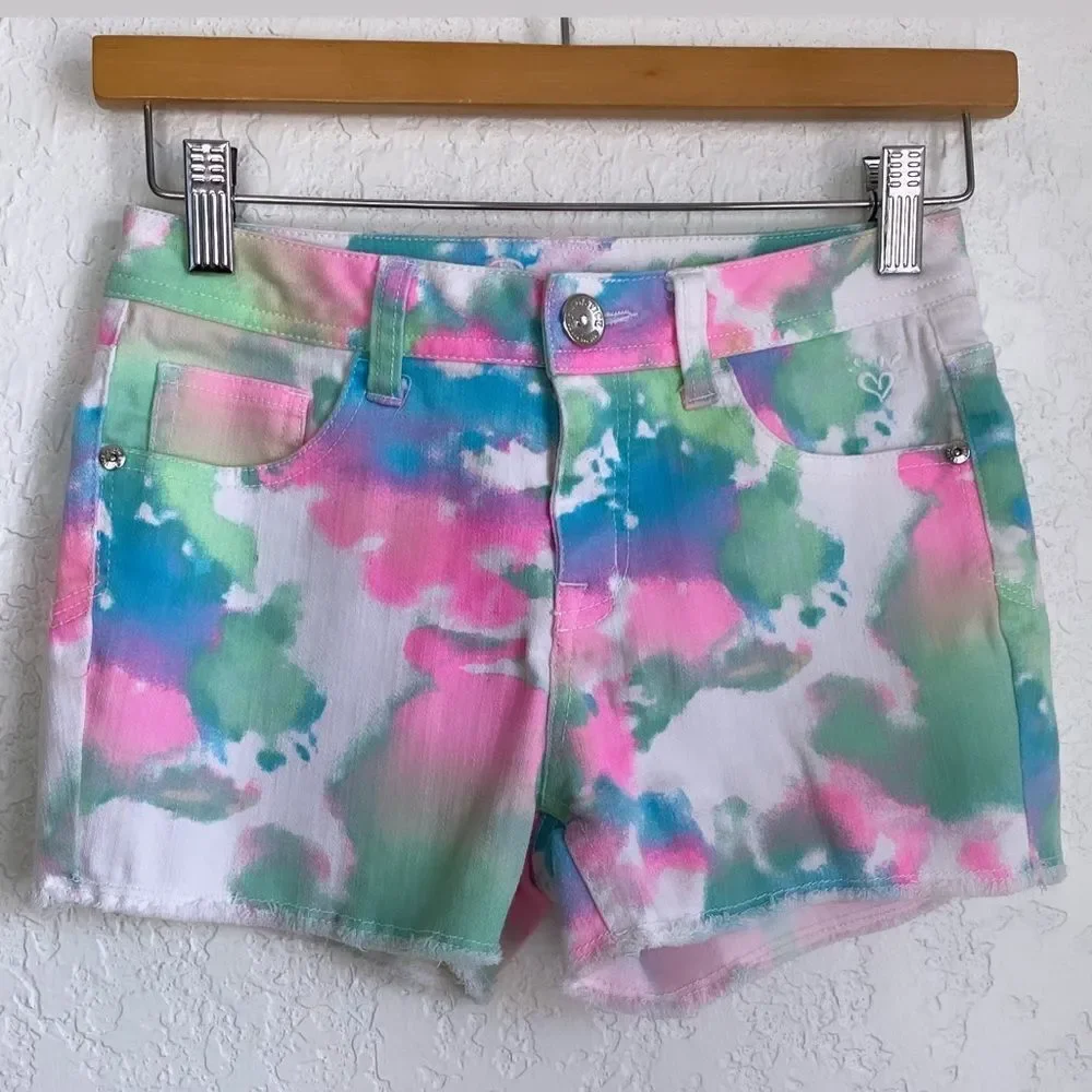 Justice Bubble Gum Tie Dye Denim Shorts Sz 12R